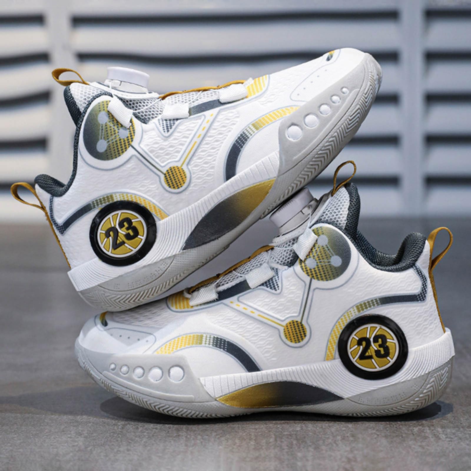 Youth 2024 - Zapatillas de baloncesto de malla para niños con botones giratorios, zapatillas deportivas para niños medianos y grandes