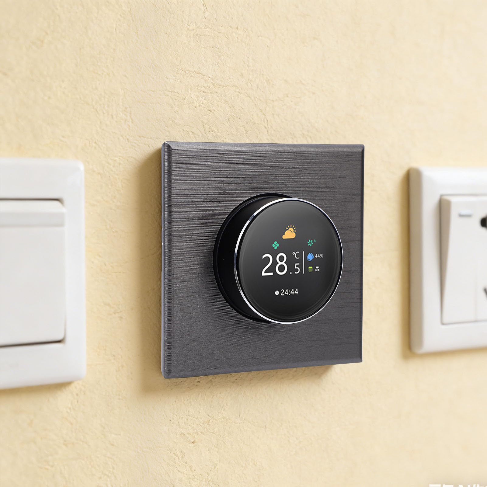 Generic Controlador de Temperatura del Termostato con Perilla Inteligente, Elegante Perilla Circular de Metal, Botones Táctiles Capacitivos, Luz Ambiental Colorida, Pantalla Táctil TFT