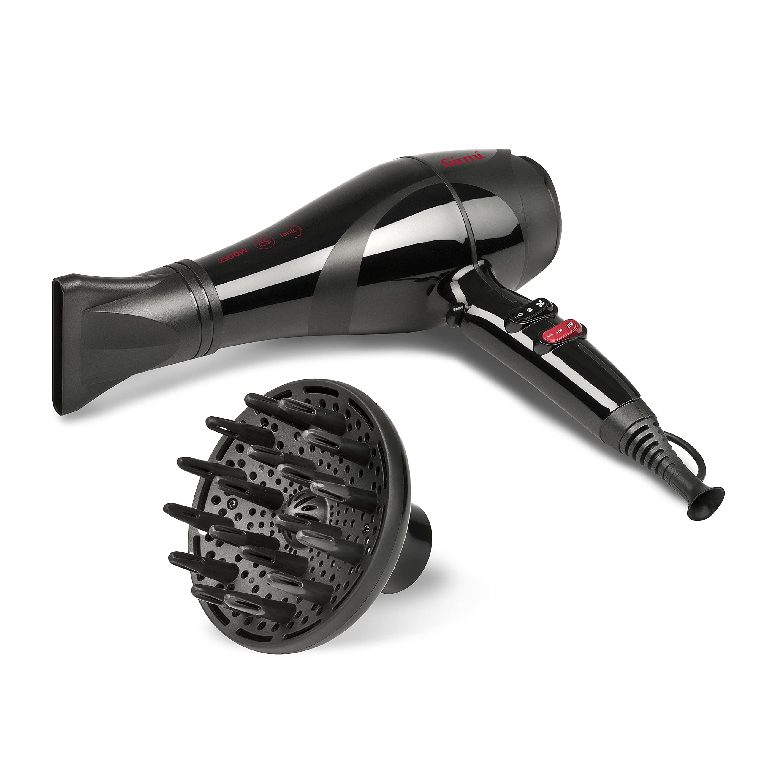 Girmi PH61 Asciugacapelli professionale, 2300 Watt, Ioni, Motore AC, Nero