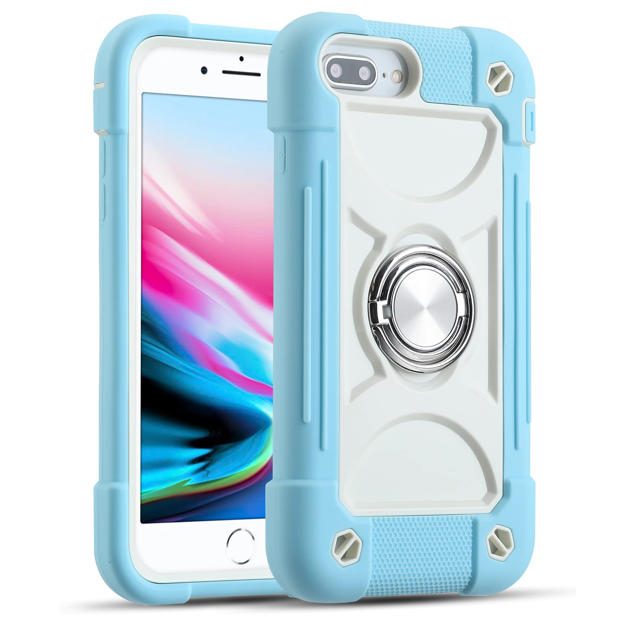 MARKILL Compatible with iPhone 6 Plus/6S Plus Case,iPhone 7 Plus case/iPhone 8 Plus Case 5.5 Inch with Ring Stand, Heavy-Duty Military Grade Shockproof Phone Cover. (Ice Blue)