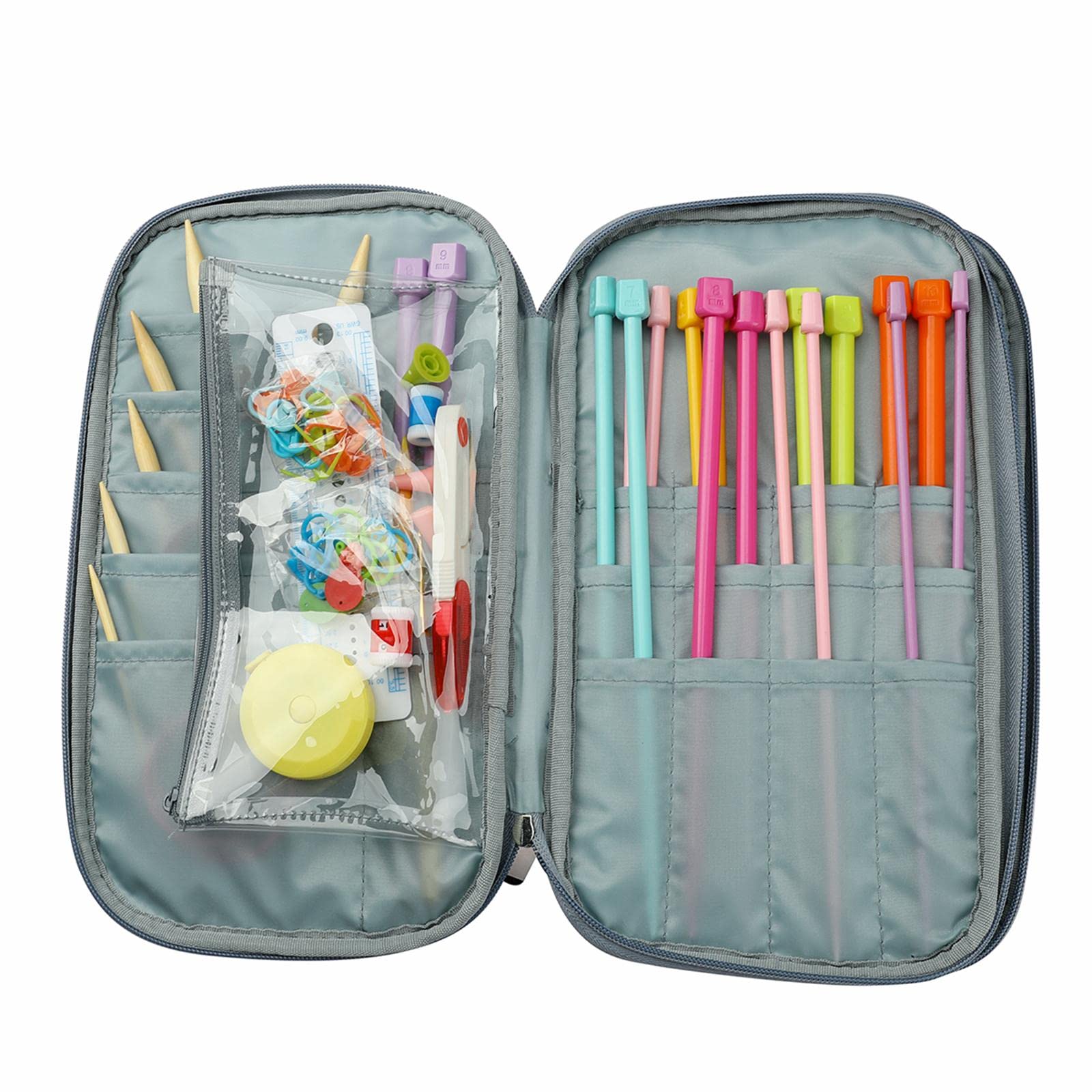 Juego de 3 fundas largas para agujas de tejer, bolsa de almacenamiento Oxford, hojas grises, hojas grises