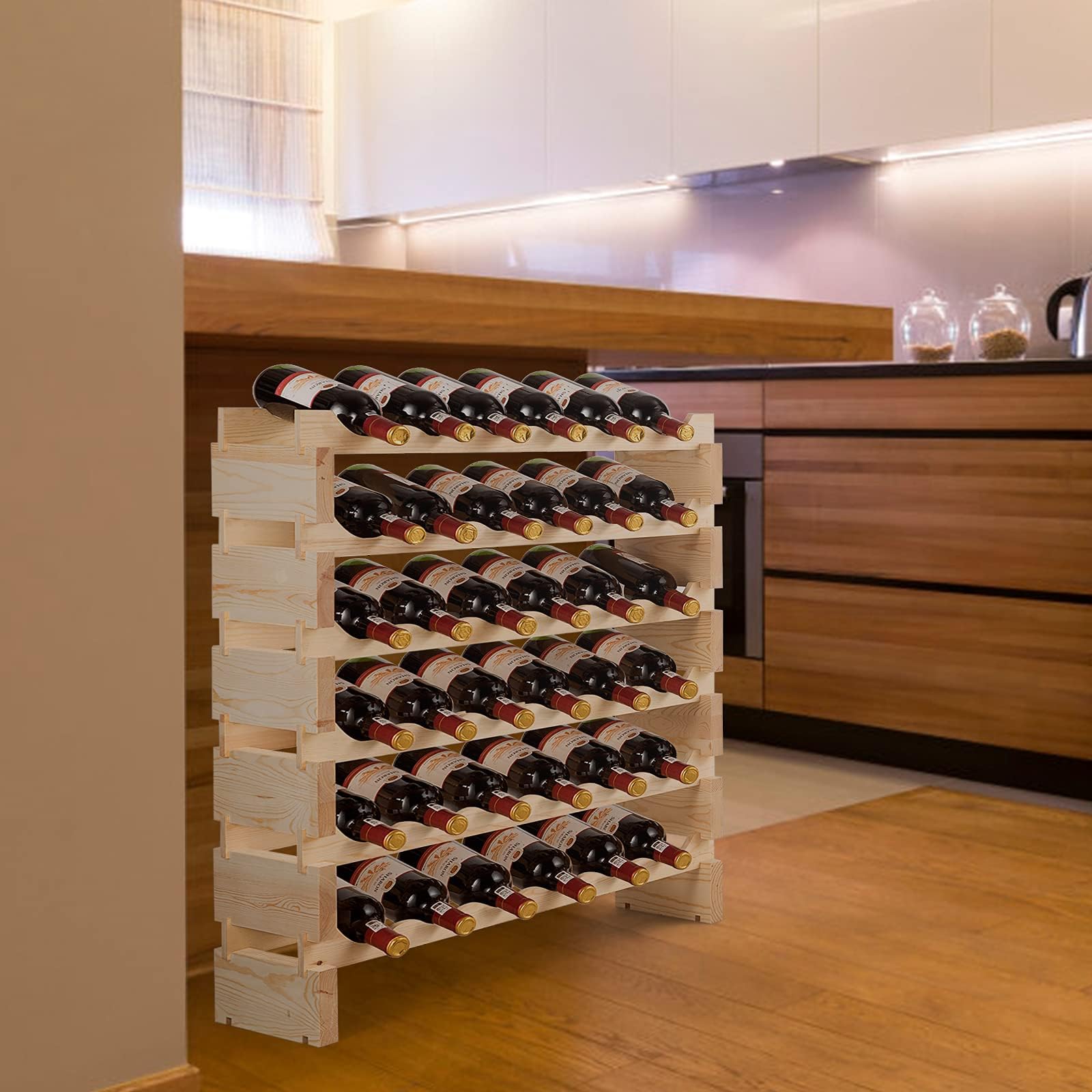 GYMAX Portabottiglie Vino in Legno di Pino, Cantinetta Vino con 6 Ripiani, per 36/72 Bottiglie di Vino, Porta Bottiglie di Vino da Terra, per Cantina, Sala da Pranzo, Bar (63 x 28 x 85 cm)