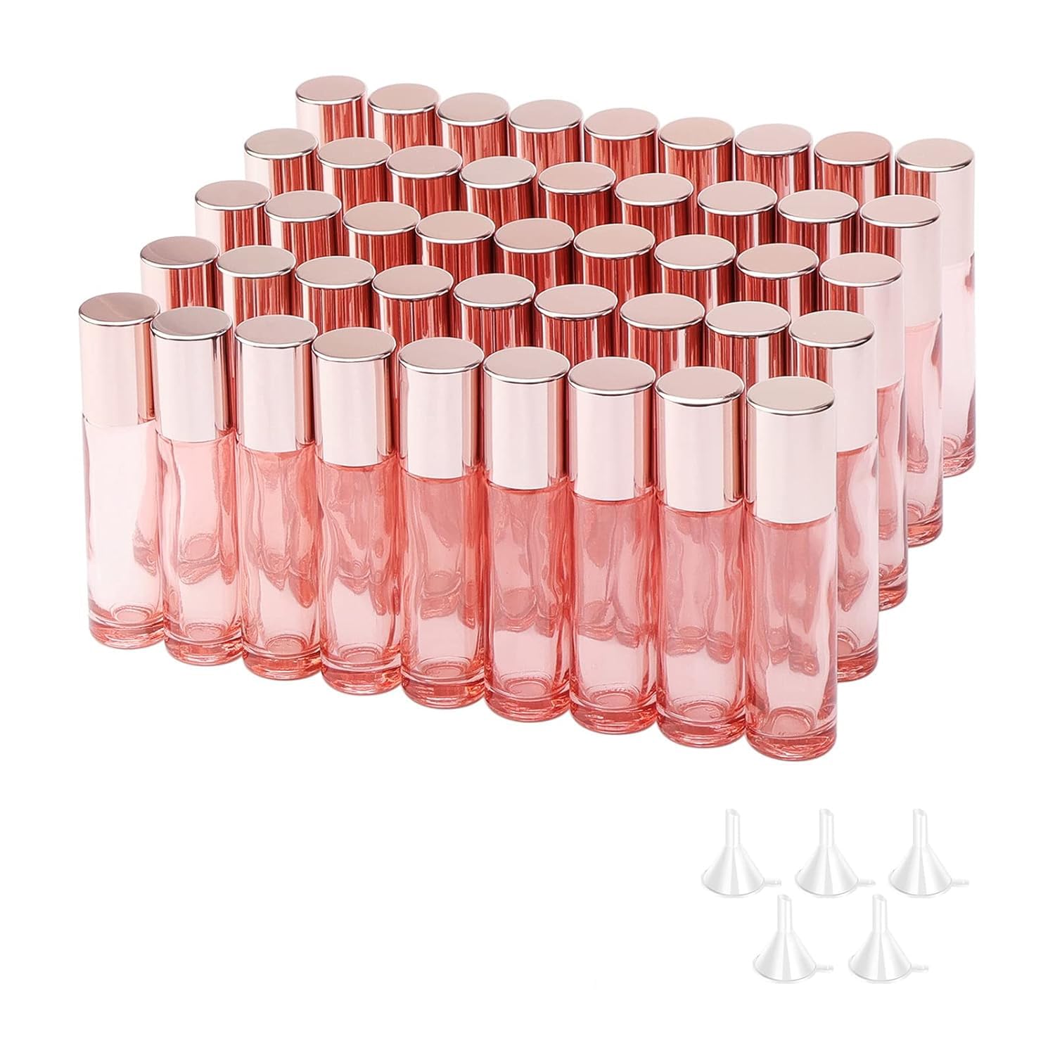 45Pcs 10ml Essential Oil Roller Bottles, Thick Glass Roll on Vials Massage Containers with Stainless Steel Roller Ball for Perfumes Aromatherapy Lip Balms, Rose Gold