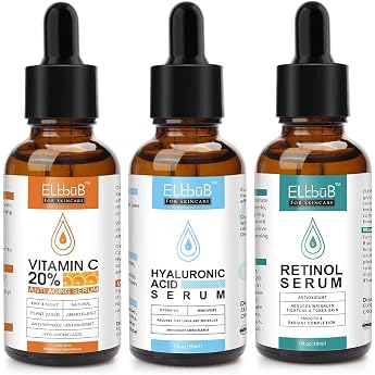 BIO Gesichtspflege Set mit Vitamin C Retinol Hyaluron Serum f r das Gesicht Glow-Booster AufhellendesDermaroller geeignet - Vegan Naturkosmetik f r Gesicht/Augenpartie