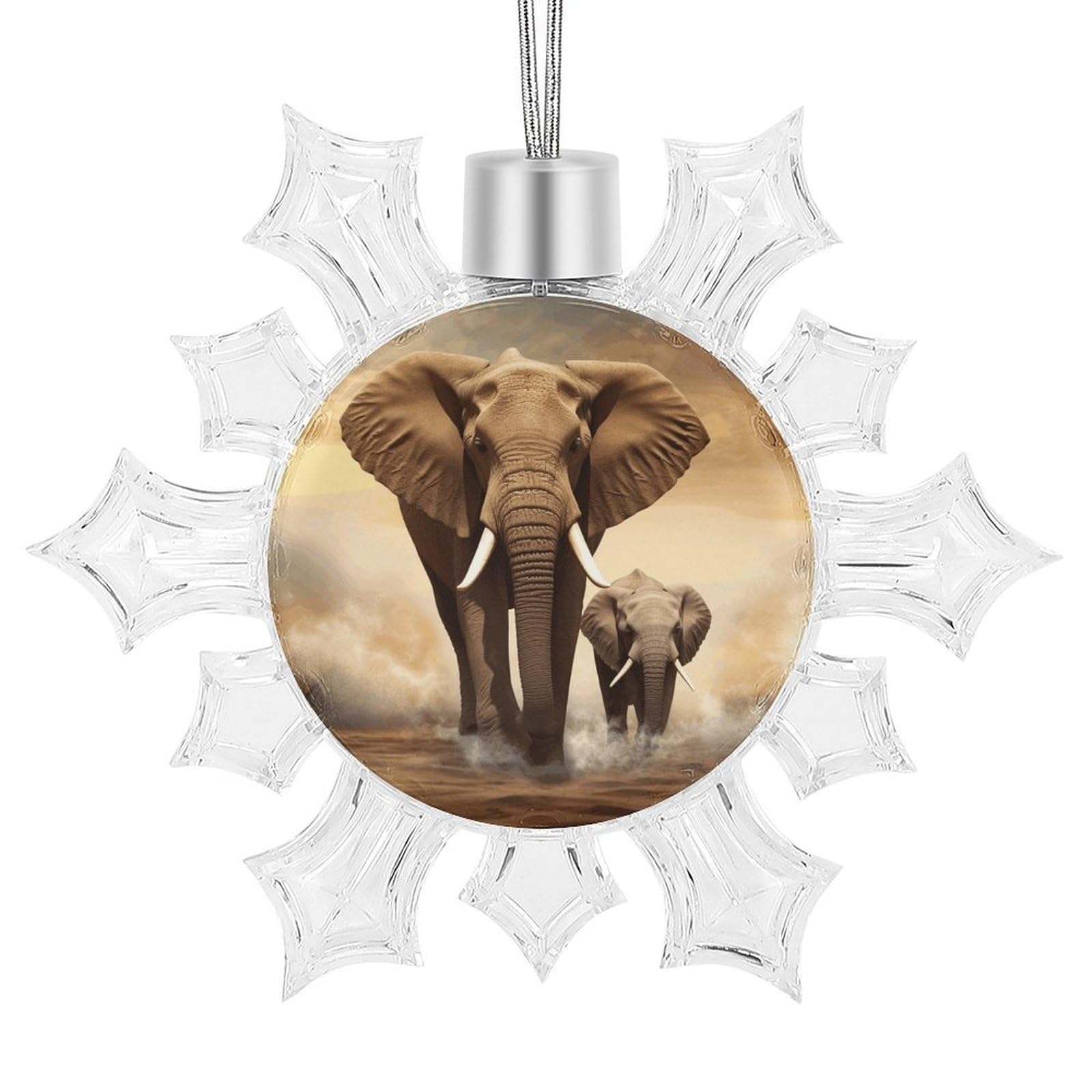 Elephant and Baby Elephant Snowflake Ornaments Cute Snowflake Pendant Exquisite Christmas Tree Ornaments for Christmas Weddings New Year Birthday Holiday Celebration