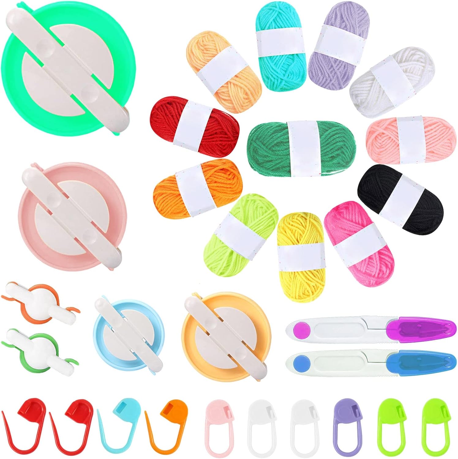 aghoer Pom Pom Making Tool Set, Pompom Maker Kit with 12 Pom, 6 Pcs Handmade Pom Pom Tool Set, 2