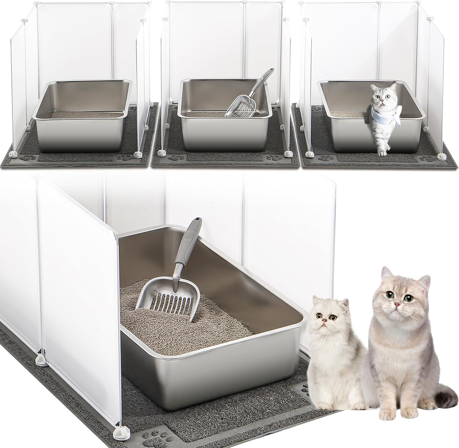 3 Set Extra Large Stainless Steel Litter Box, 24 x 16 x 6