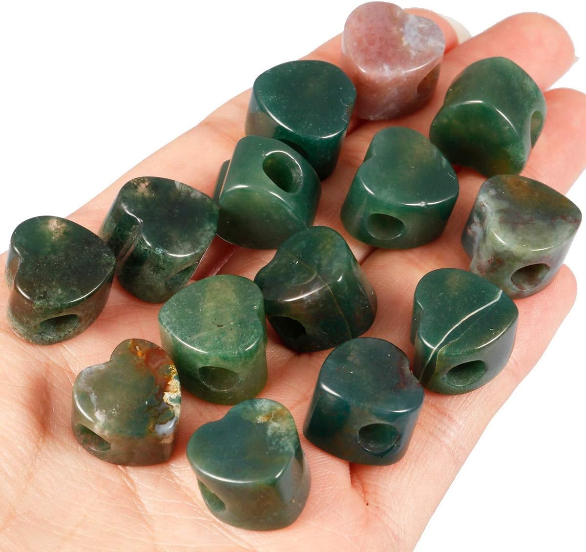 SUNYIK Indian Agate Heart Shape Large Hole Loose European Bead fits Charm Bracelet Jewelry Makings,14x14mm, Pack of 15