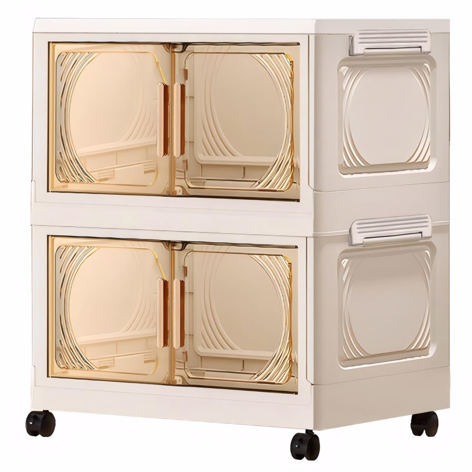 GEMMAHW Clear Plastic Storage Boxes with Lids and Wheels, Stackable and Foldable, Large 2 Tier Containers for Clothes, Office and Home - 20L x 2
