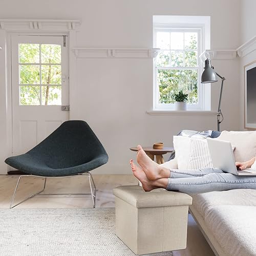 Miniatura 6 de ALASDO Reposapiés otomano de almacenamiento, taburete otomano pequeño con almacenamiento plegable otomano, reposapiés, banco para sala de estar, 17