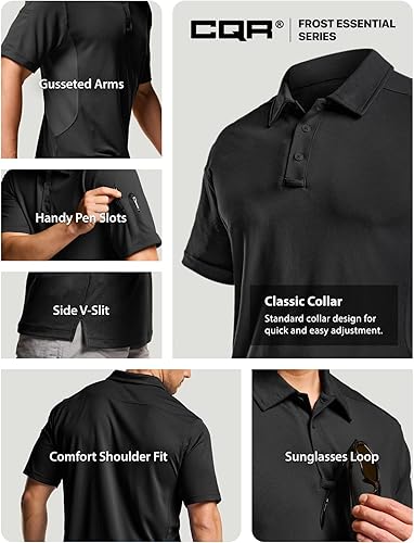Vista 7 de CQR Camiseta polo táctica para hombre, de manga corta, ligera y con Dry Fit, tela piqué, FPU 50+, para exteriores