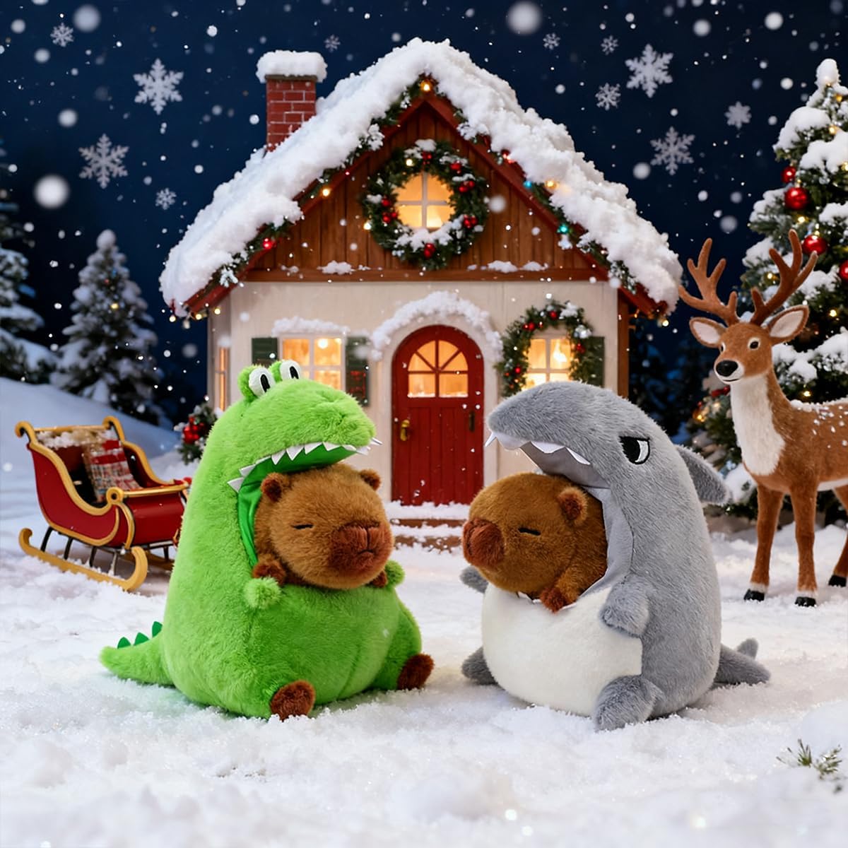 Capybara Plush Stuffed Animal, 11.8" Shark Plushie Kawaii Capybara Stuffed Toy Cute Birthday Gift for Kids Girls(Shark)