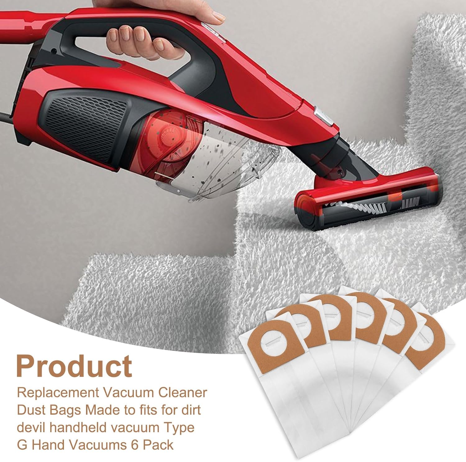 3010347001 Type G Bags Fits for Dirt Devil Vacuum Bags and Royal Hand Held Vacuum Cleaner, 3010347001, 3010348001, 3103075001 (6 PCS)