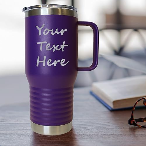 Miniatura 5 de The Wedding Party Store Taza de café aislada de acero inoxidable de 20 onzas con asa y tapa, personalizada con tu nombre o texto (morado)