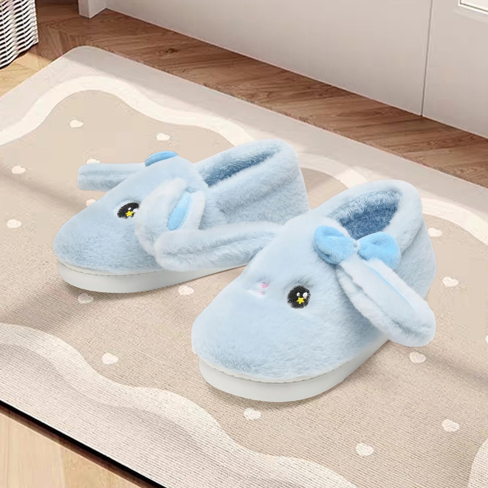 Bunny Slippers for Women Men Cute Plush Rabbit Fuzzy Slippers, Soft Fluffy Animal Winter Warm Indoor House Slippers Shoes