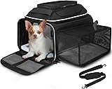 Petskd Top and Side Expandable Pet Carrier 18x13x9.5 Inches Southwest Airline Approved, Soft-Sided Carrier for Small Cats and Dogs with Locking Safety Zippers and Anti-Scratch Mesh(Black) 18.0"L x 13.0"W x 9.5"H Black