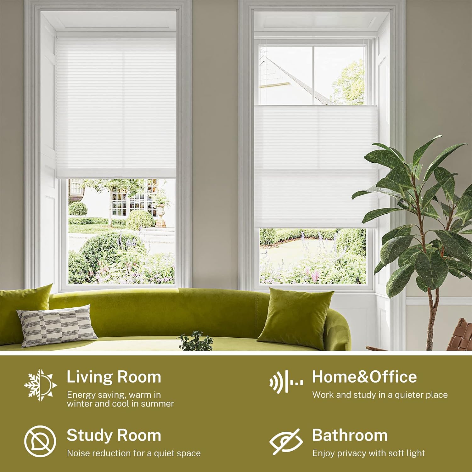 Window Shades Top Down Bottom Up Cellular Shades Blinds, Cordless Light Filtering up Down Bottom up Blinds for Windows Honeycomb Window Blinds for Home Kitchen Bedroom Office, Easy to Install