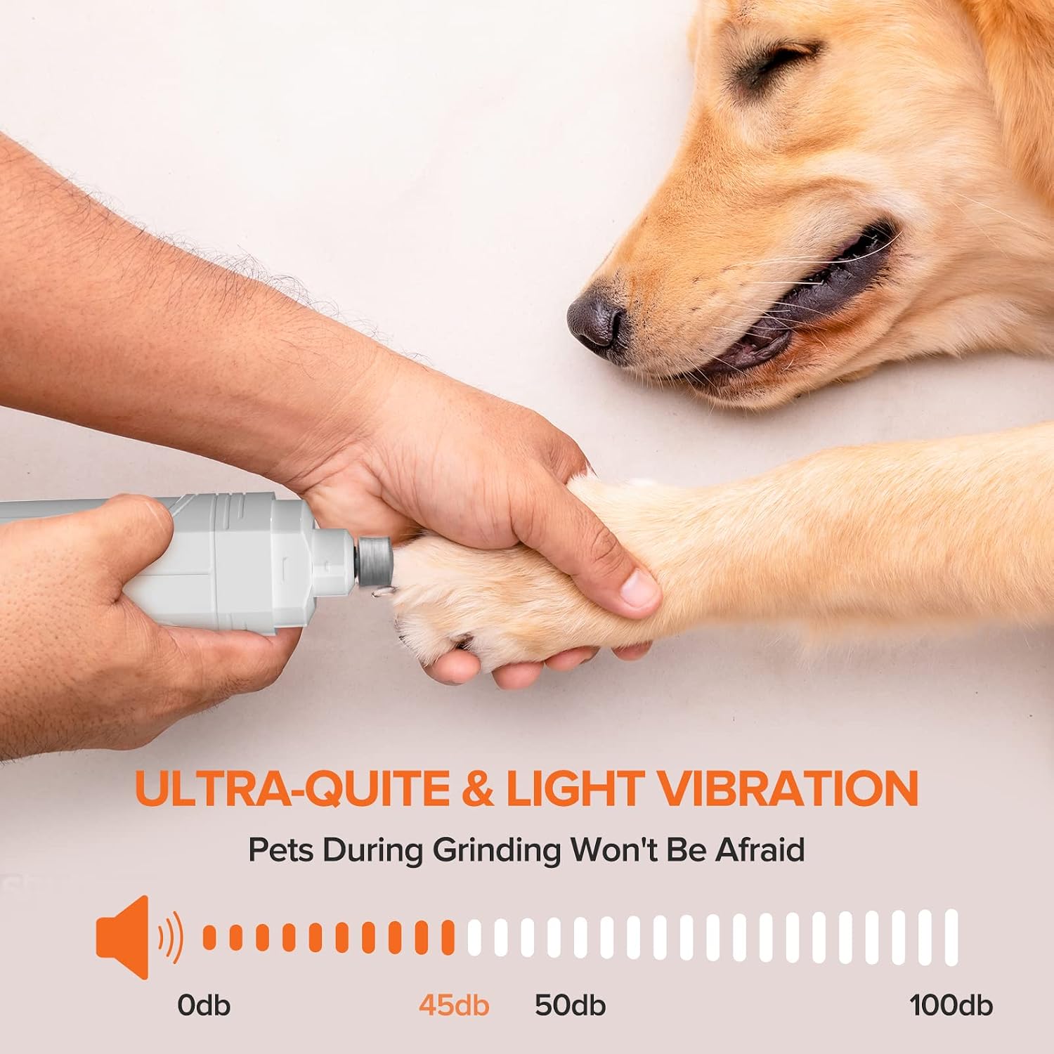 Wnoke Dog Nail Grinder – Pet Nail Grinder for Small, Medium and Large Dogs with Nail Clippers Set – Low-Noise Dog/cat Nail Trimmer with LED Light – Rechargeable Cordless Pet Nail Trimmer, White