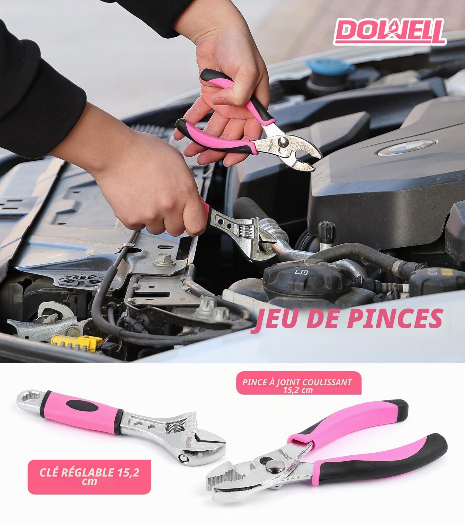 DOWELL Ensemble d'outils rose 140 pièces pour femmes, filles, dames, Set d'outils ménagers avec sac de transport de 35,6 cm