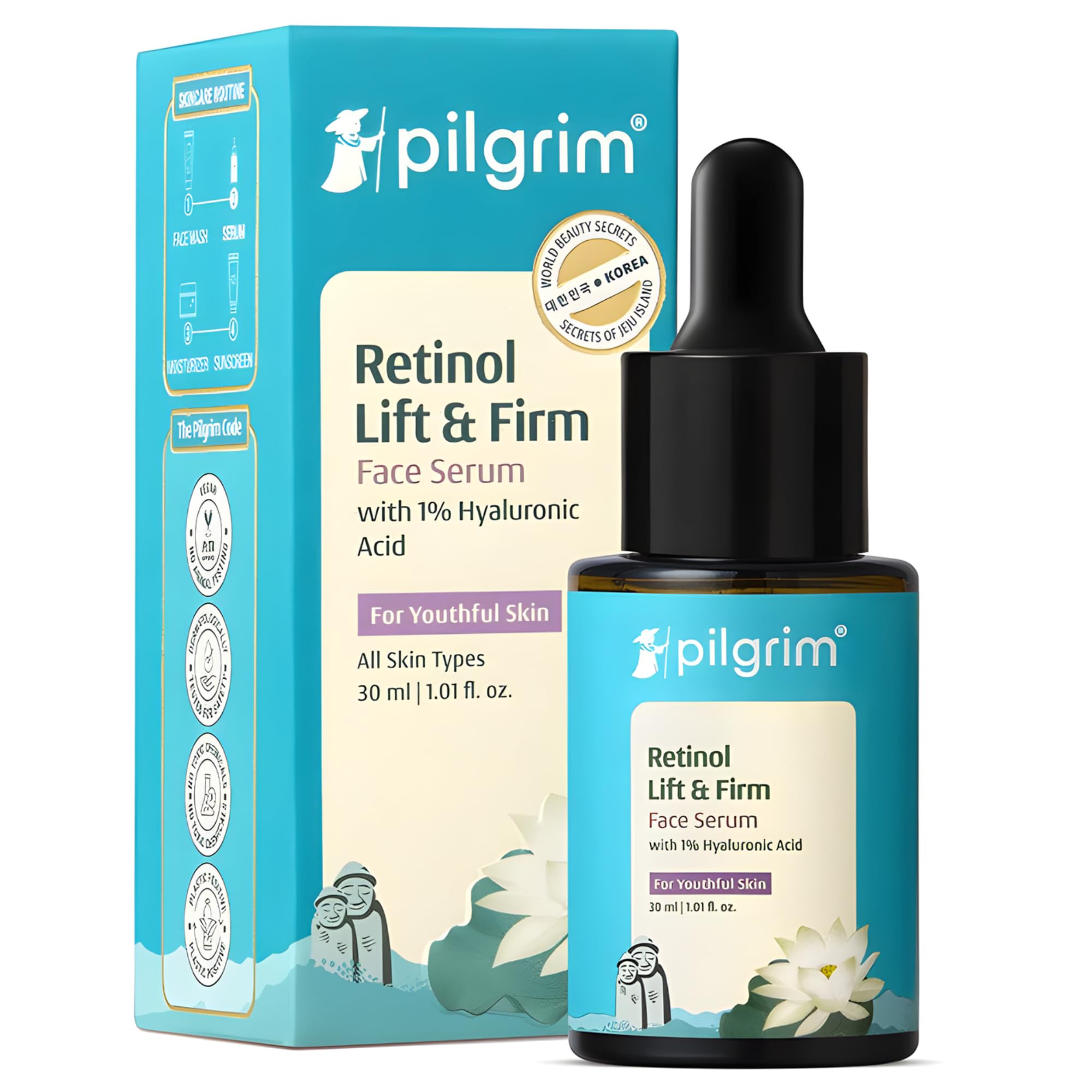 PILGRIM Korean 0.5% Retinol & 1% Hyaluronic Acid Lift & Firm Anti Aging Serum | Retinol serum for face| Reduce Fine Lines & Wrinkles|For Men & Women |All Skin Types|30ml