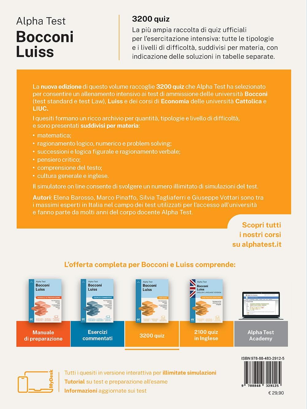 Alpha Test Bocconi Luiss 2026-2027. 3200 quiz. Per test di Economia. Con simulatore online