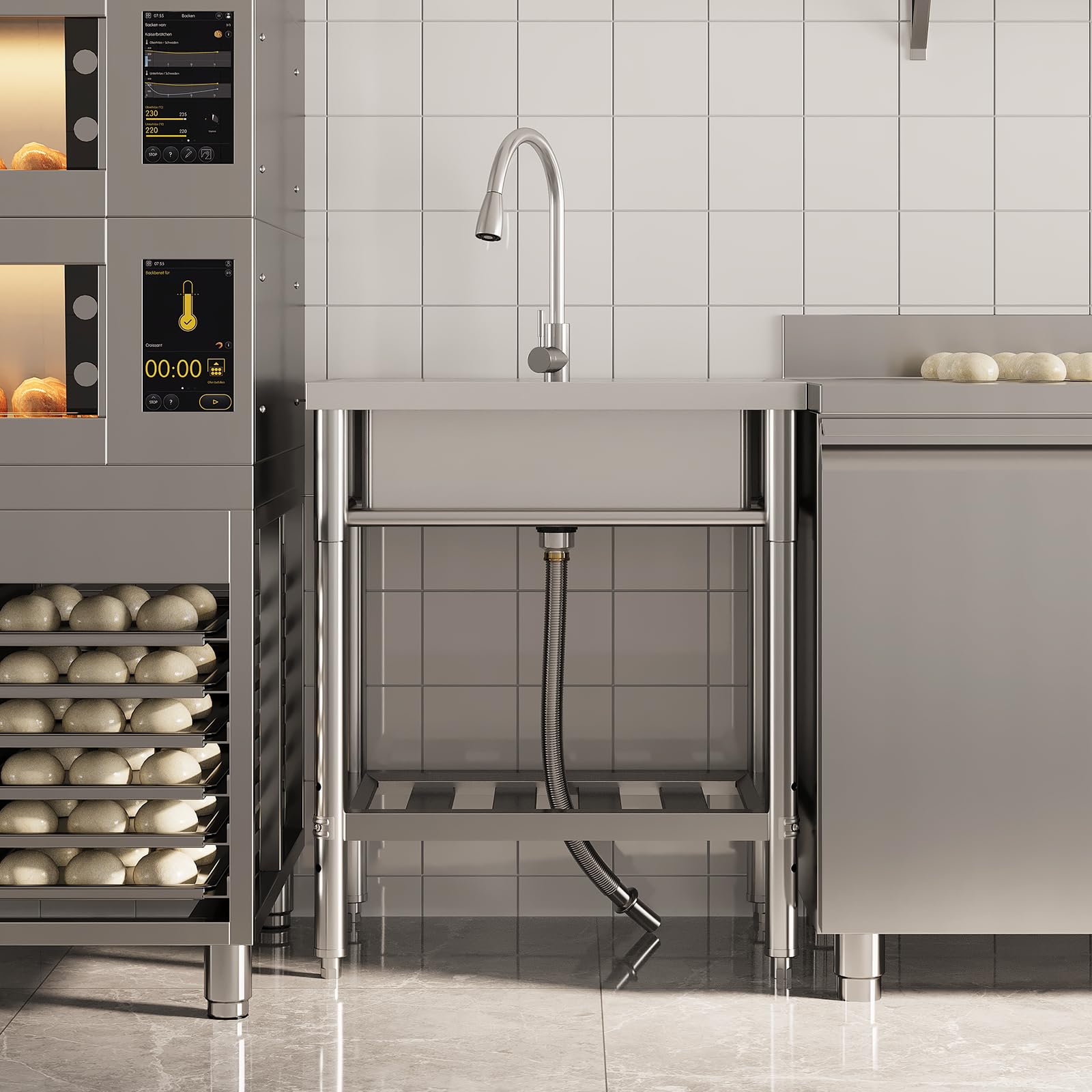 Garvee Évier Cuisine 1 Bac avec Établi, Évier Cuisine Acier Inoxydable sur Pied, Cuve avec Chaud/Froid Robinet, Égouttoir pour Cuisine, Restaurant, Garage, Buanderie (72 * 51 * 87 cm)