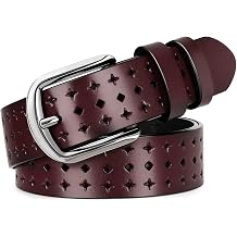 XZQTIVE Hollow Genuine Leather Belts for Women with Pin Buckle, Fashion Casual Waist Belt for Jeans Dress Pants