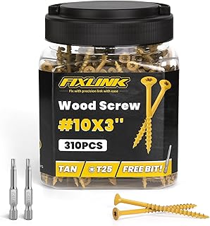 Wood Screws 3 Inch, FIXLINK Deck Screws #10 x 3, 310 PCS, Epoxy Coated, T25 Star Bit Above 1500 Hour Salt Spray Coating Outdoor Decking Screws Excellent Rust Resistant for Outdoor Wood Fence