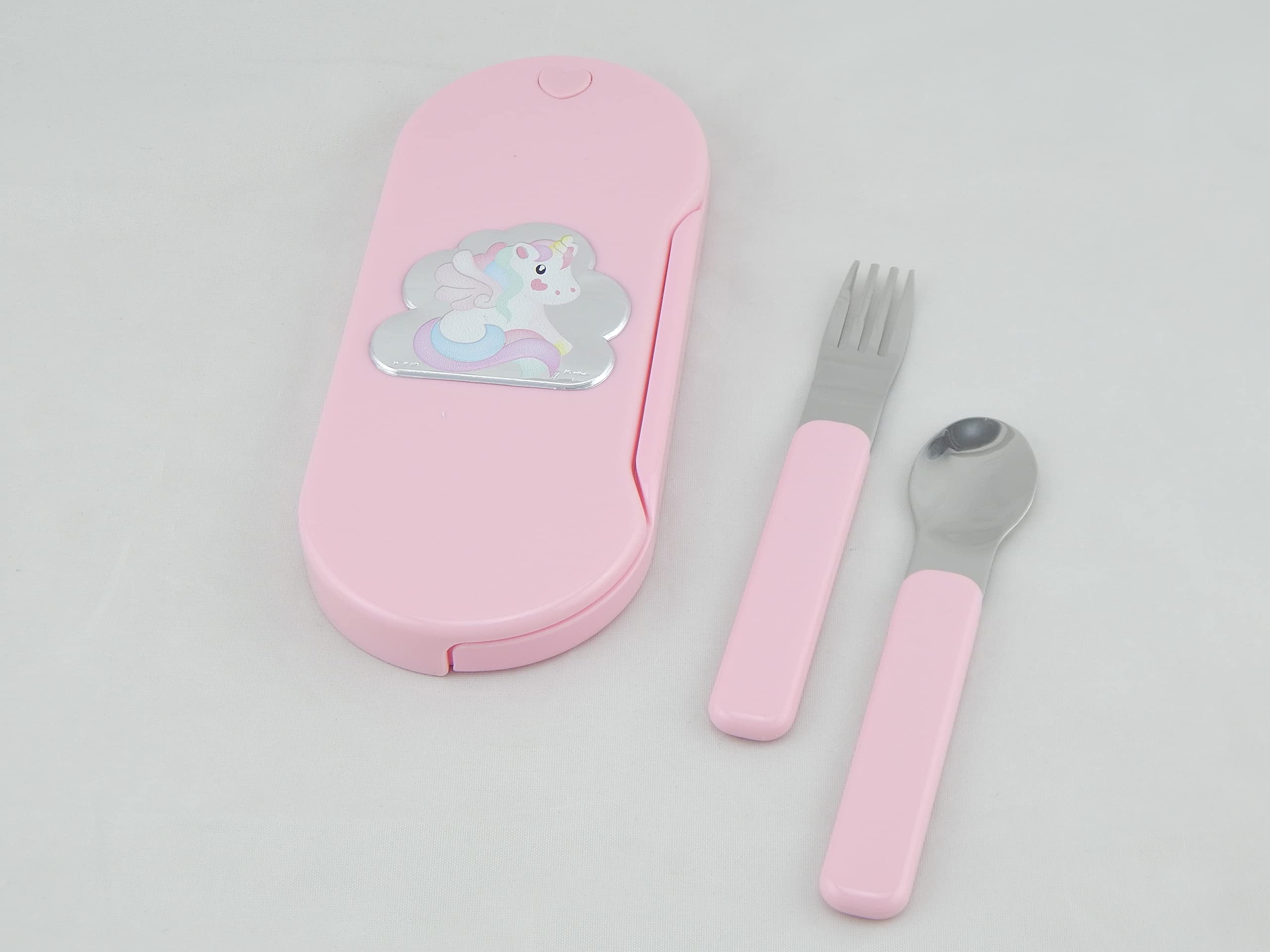 Set Pappa Tascabile con Posatine in Metallo e Dettagli in Argento unicorno Rosa Set Pappa Cucchiaio e Forchetta Con Unicorno Argento