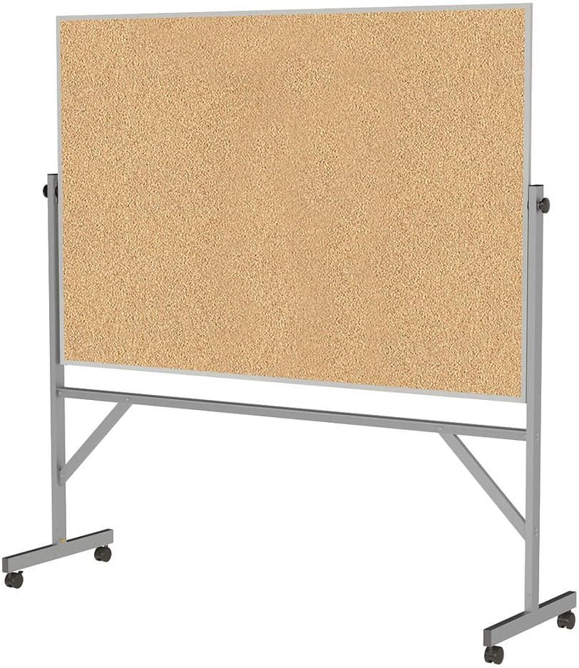 Ghent 4' x 6' Aluminum Frame Mobile Reversible Free Standing Double-Sided Natural Corkboard
