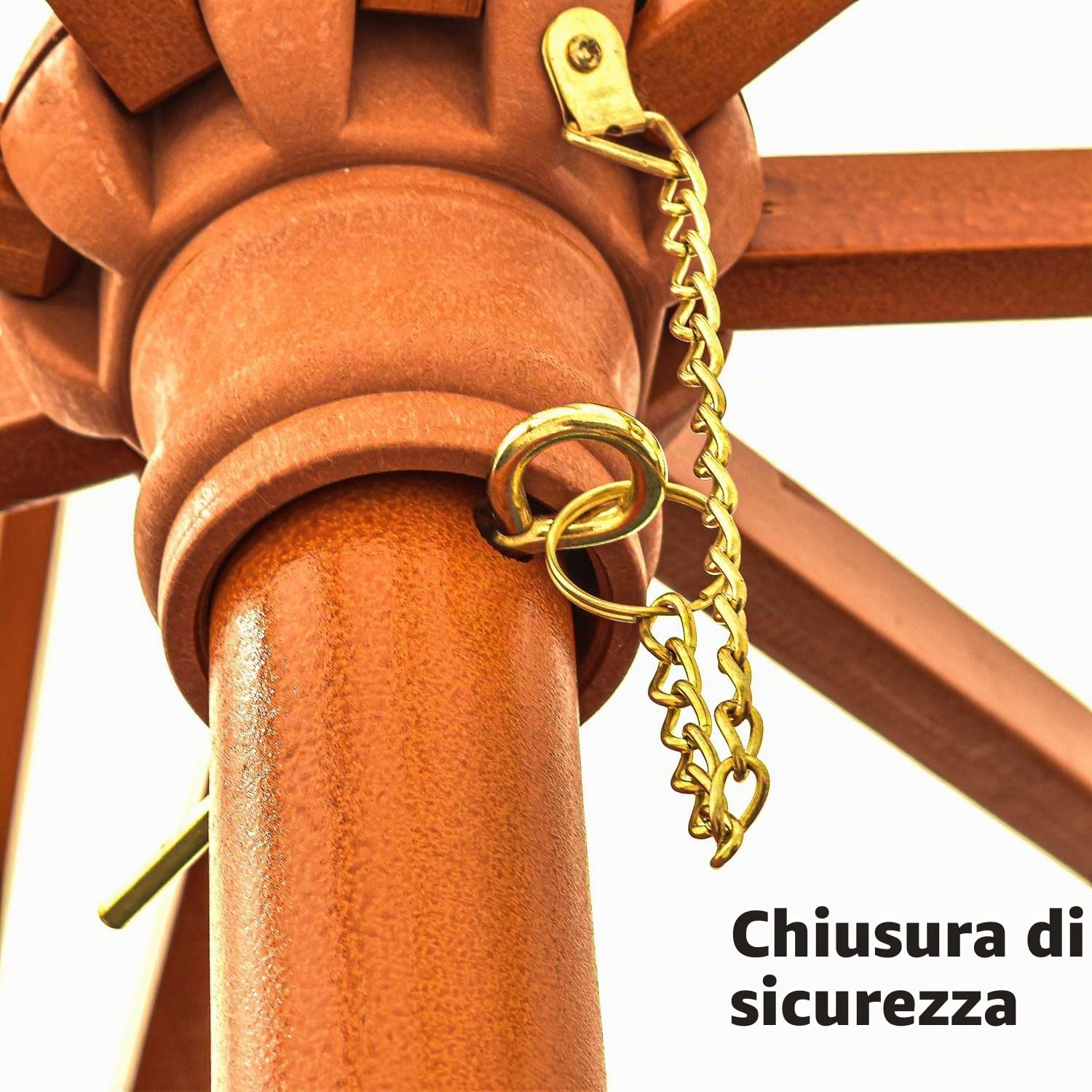 FRANKYSTAR IRUY - Ombrellone da giardino 3x3 metri quadrato con palo centrale da Ø 48mm in legno naturale e telo in poliestere con bordura da 50mm. 300x300x260H cm