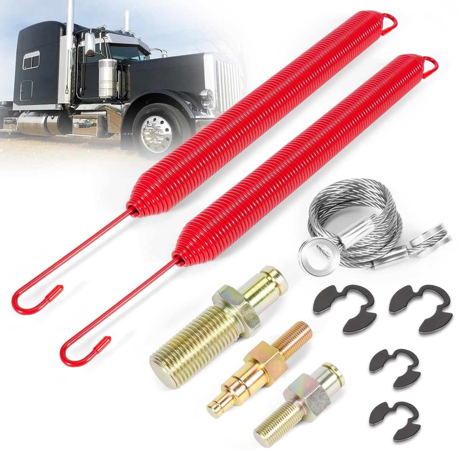 2pcs Hood Springs Fit for Peterbilt 388 & 389 Series (2008-2023) Trucks with Cables and Stud Bolts w/Retaining Rings - Replace L81-6009, 1321315-AS, 13-03662, 13-03663, L92-6017-1065