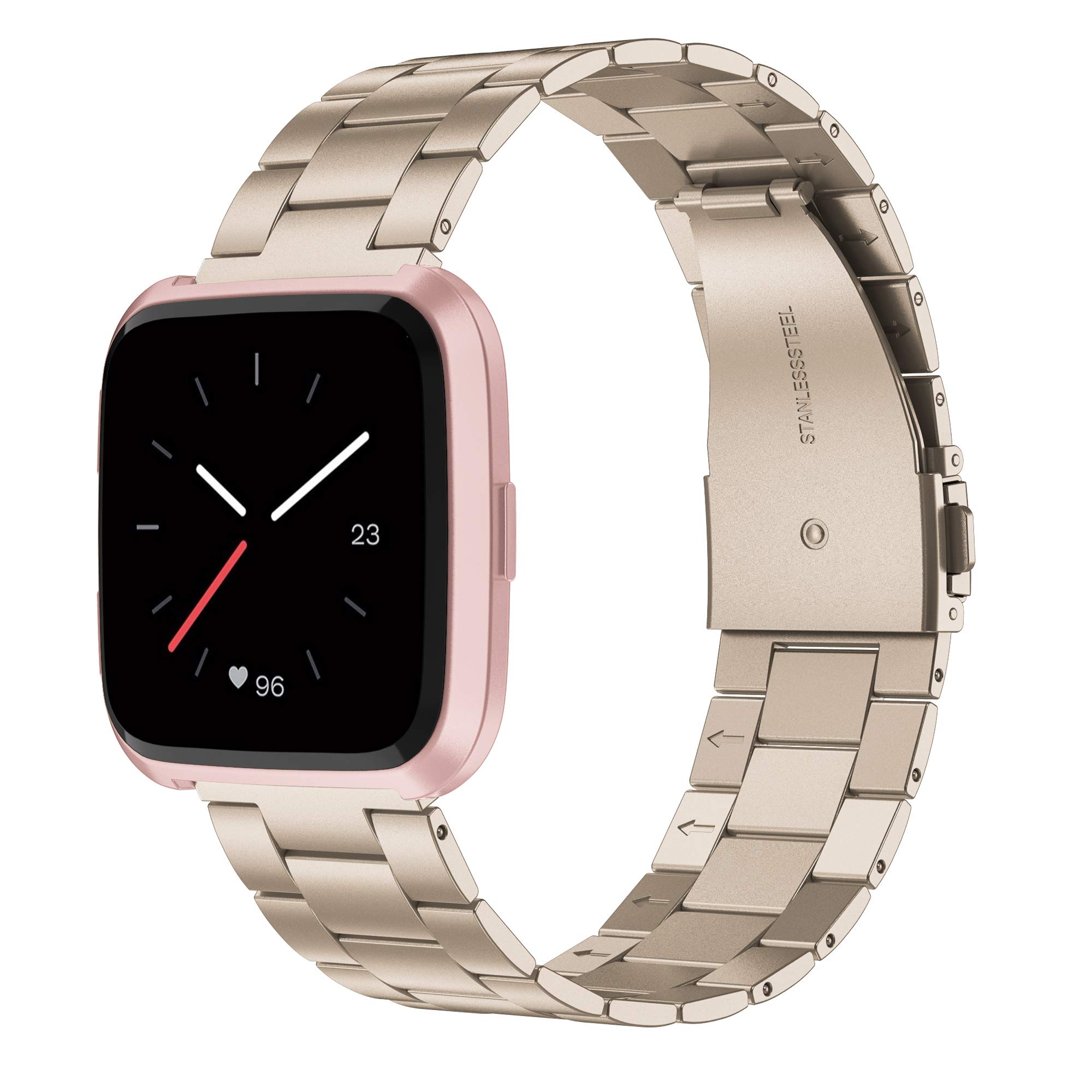 Photo 1 of Wearlizer Stainless Steel Compatible for Fitbit Versa/Versa 2 /Versa Lite/Versa SE Bands Women Men,Ultra-Thin Lightweight Replacement Compatible for Fitbit Versa (Scrub Gold)