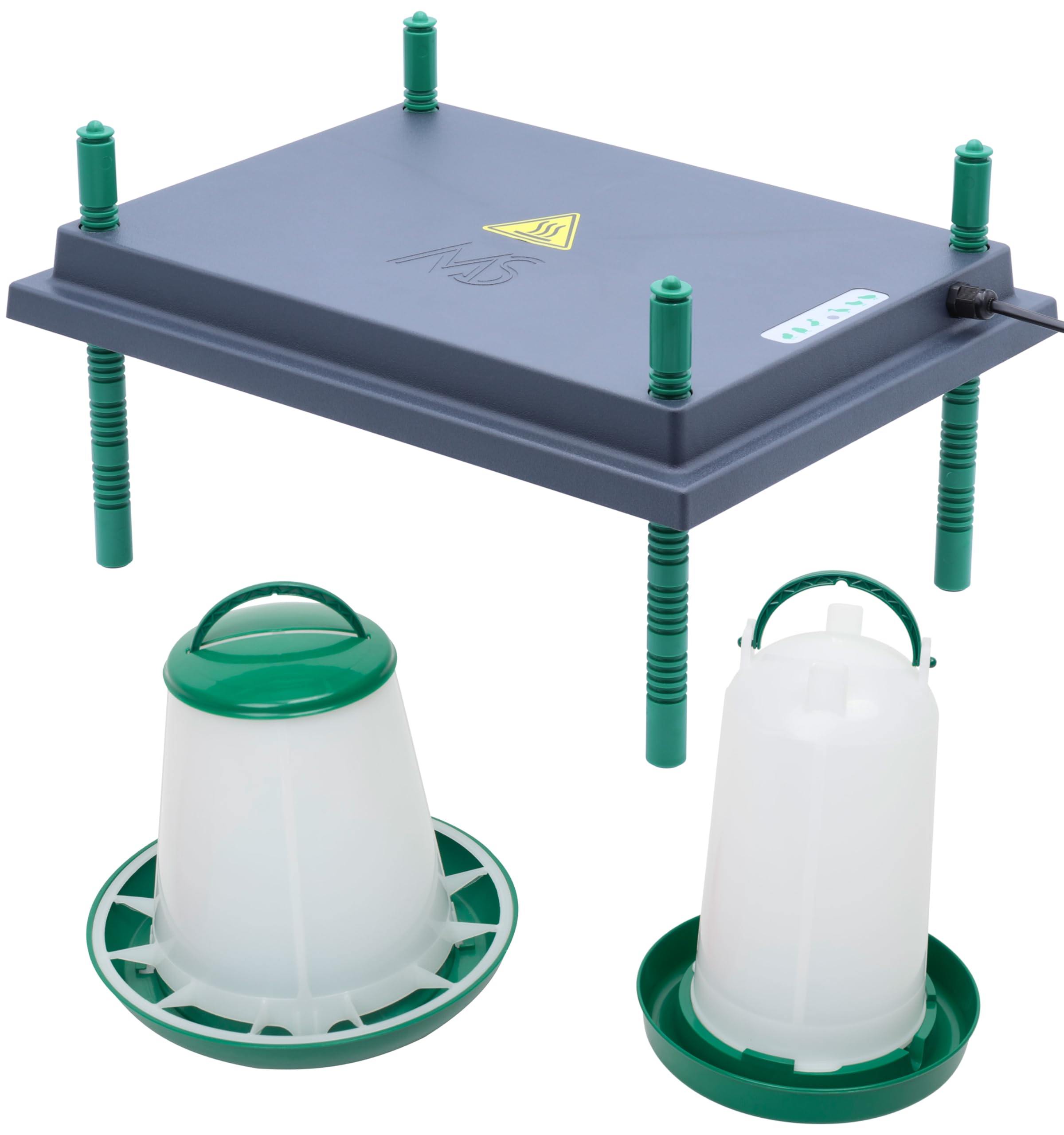 Küken Aufzucht Set - Wärmeplatte 30x40cm (30W, 230V) - Heizplatte für die Kükenaufzucht + 1,5L Tränke + 1kg Futtertrog - effizient & sparsam - geeignet für Geflügel & Hühner