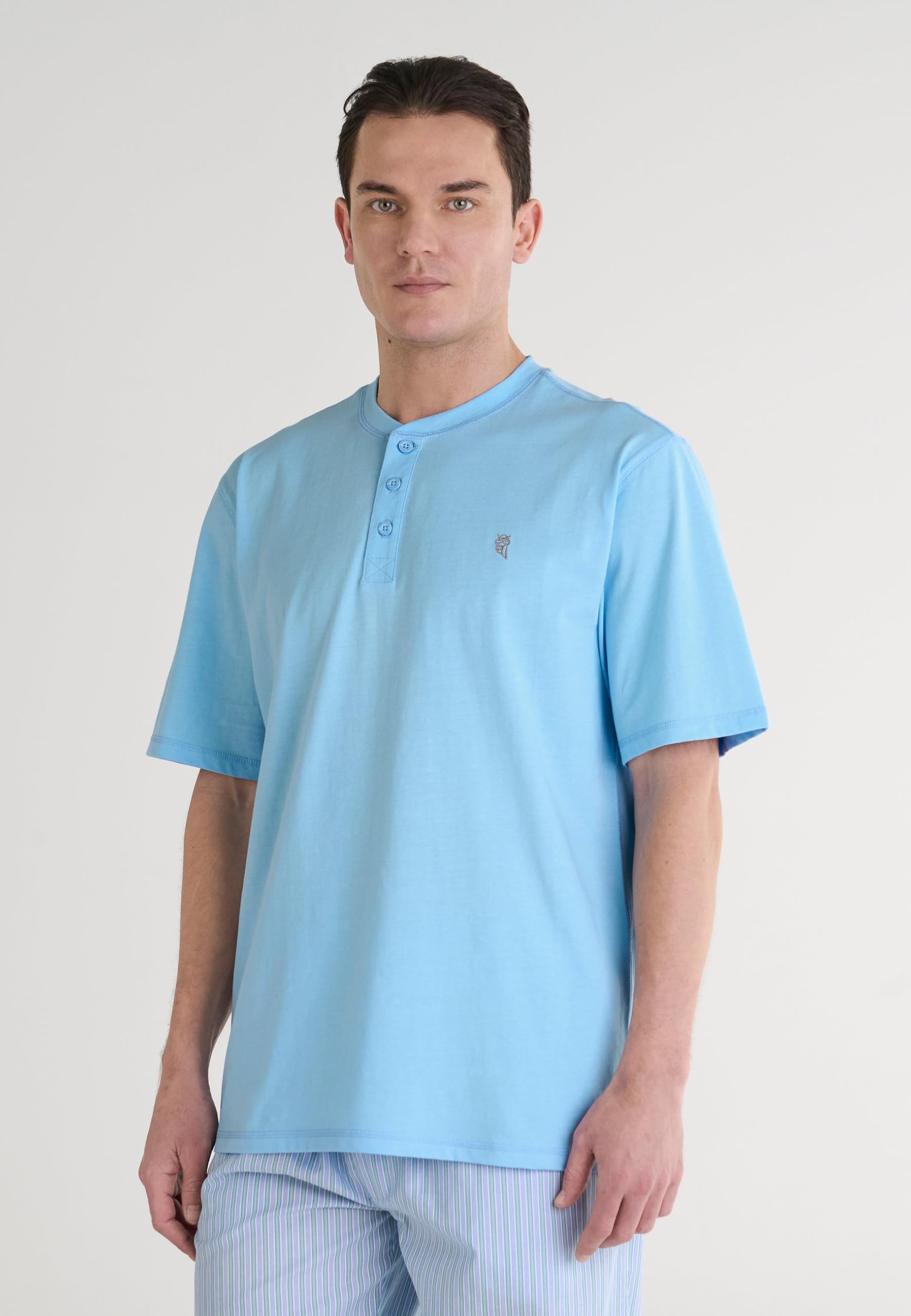 El Búho Nocturno Haut de Pyjama Manches Longues Homme Pyjama T-Shirt Homme Manches Courtes Maille Uni