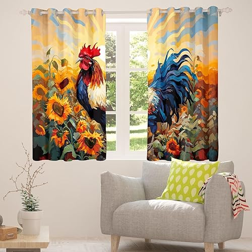 Miniatura 5 de Cortinas de oscurecimiento de pollo (2 paneles, 38 x 54 pulgadas), cortinas de girasol para dormitorio, sala de estar, granja, animales rústicos,