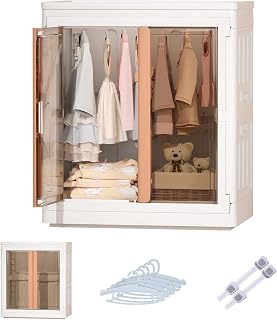 Closet Organizers and Storage, Plastic Bins for Kids, Collapsible Clothing Storage with Hangers, Stackable Kids Closet Storage Shelves, 39.6 Gal Wardrobe Organizer, Storage Cabinet for Kids Dresser