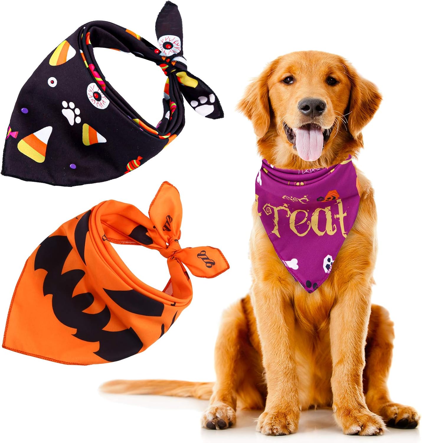 URATOT 3 Pieces Halloween Dog Bandanas Washable Halloween Pet Bibs Kerchief Costumes Accessories