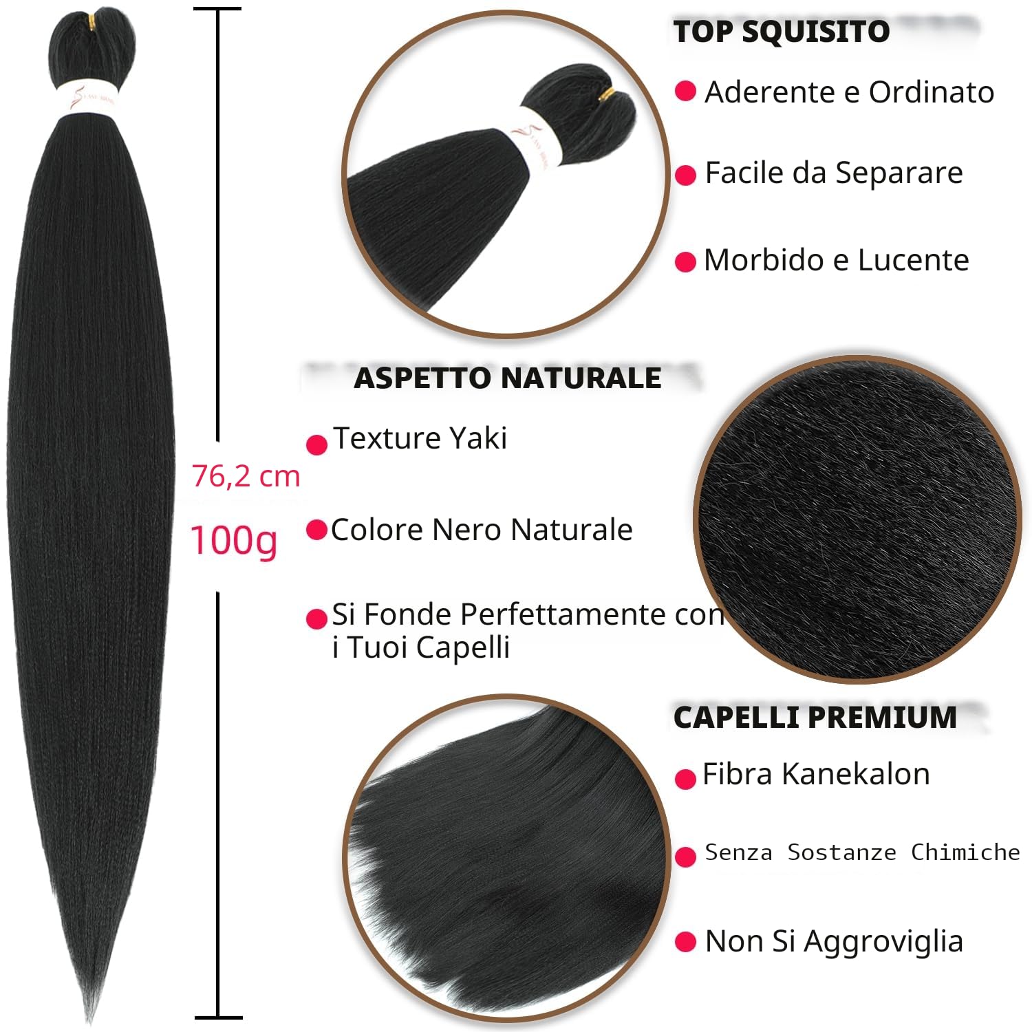 Extension Capelli per Treccine Africane Nero 30 Pollici Lunghe Kanekalon Easy Braids Extensions Nere 6 Confezioni Extension Capelli Sintetici per Trecce Black Braiding Hair Pre Stretched(1B)