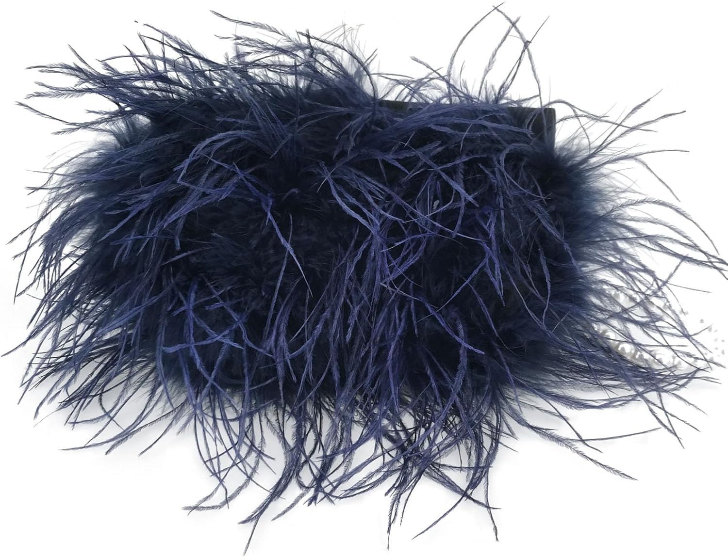LVCOMEFF Women Ostrich Feather Clutch Mini Purse with Pearl Chain Small Handbag Furry Luxurious Party