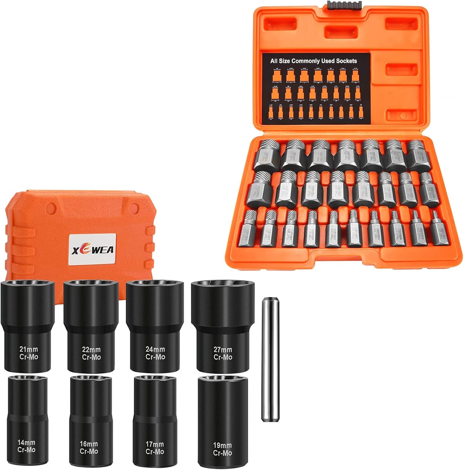 XEWEA 25Pcs Screw Extractor Set & 9PCS Bolt Nut Extractor Set, 1/2" Drive