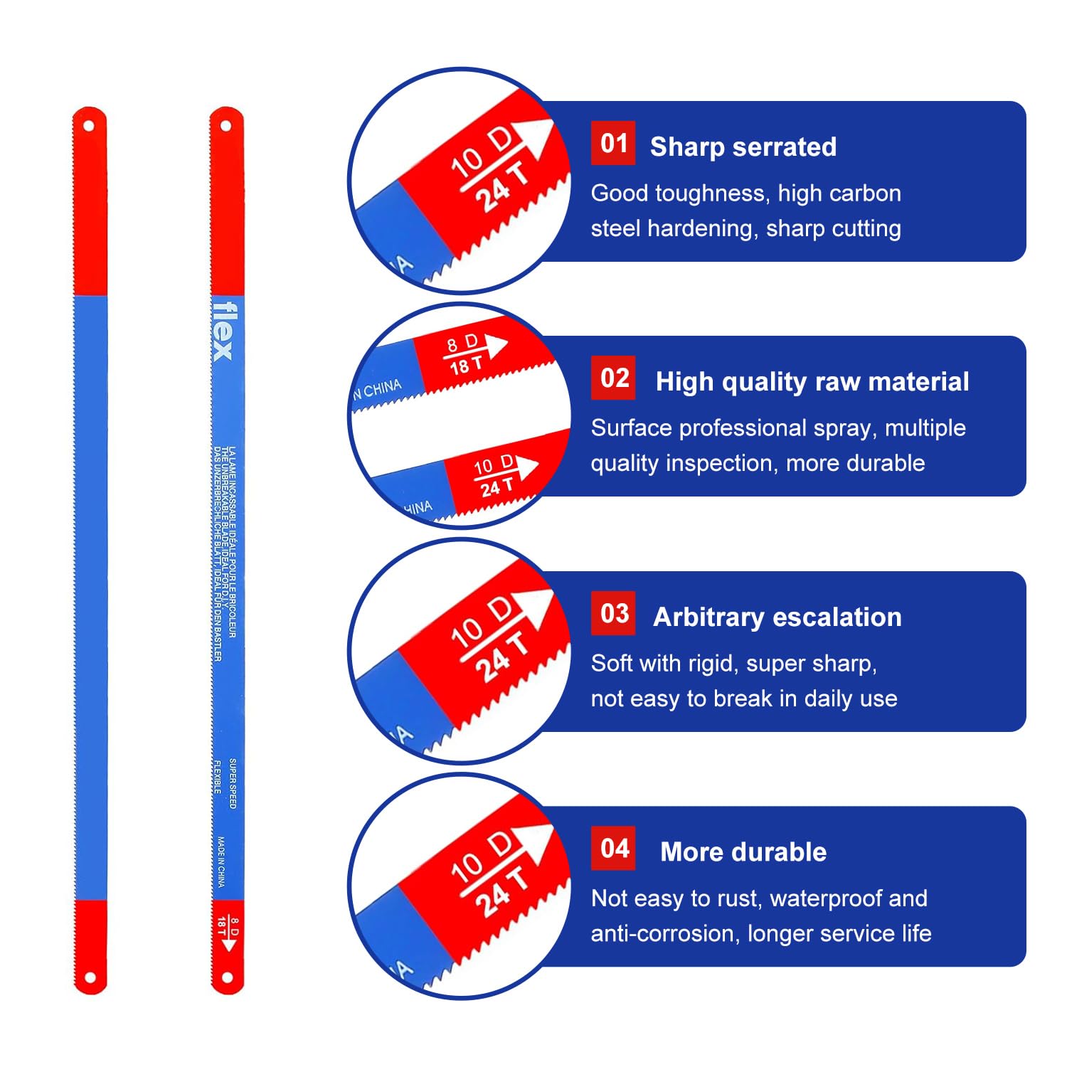 Hacksaw Blades 300mm for Metal Cutting - 10PCS High Carbon Steel, 18T & 24T, Durable Replacement Blades for Hacksaw Frame - Image 3