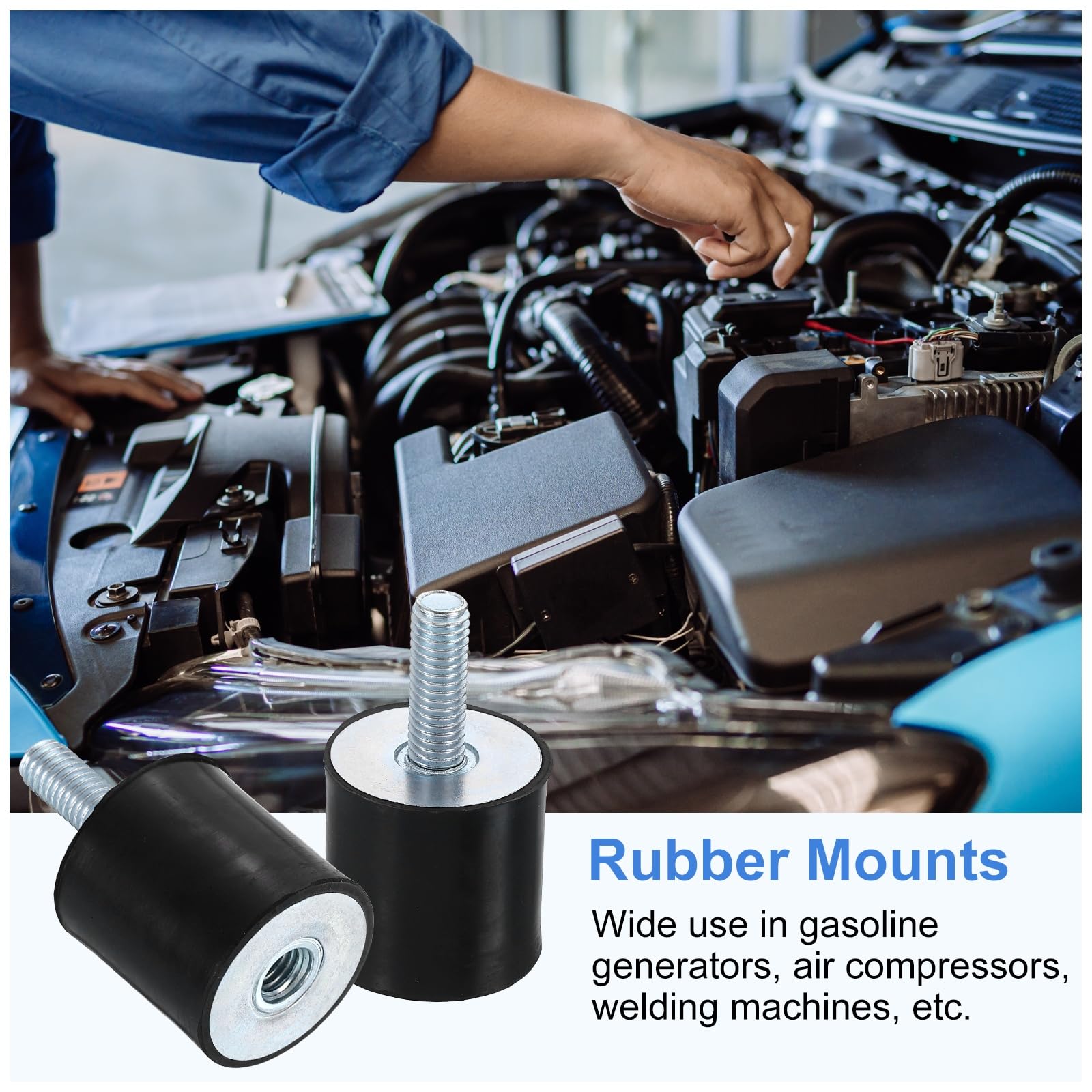 uxcell M8 Rubber Mounts, 4Pcs 30x30mm(DxH) Rubber Cylindrical Anti Vibration Isolator Shock Absorber with Lock Nut for Car Bobbin Generator Air Compressors — Amazon image 6