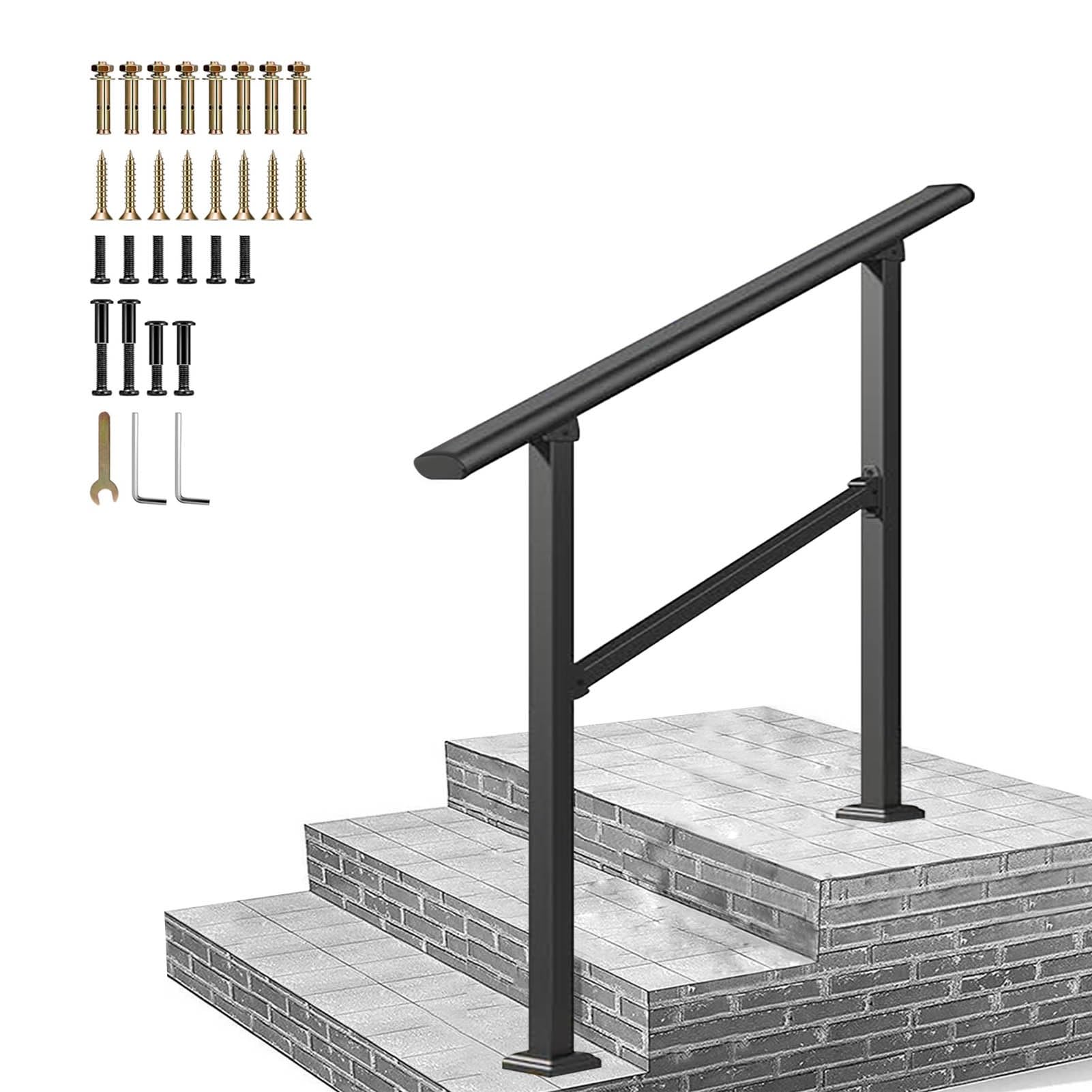 Rampe d'escalier extérieure en acier noir 120cm pour marche de jardin au sol