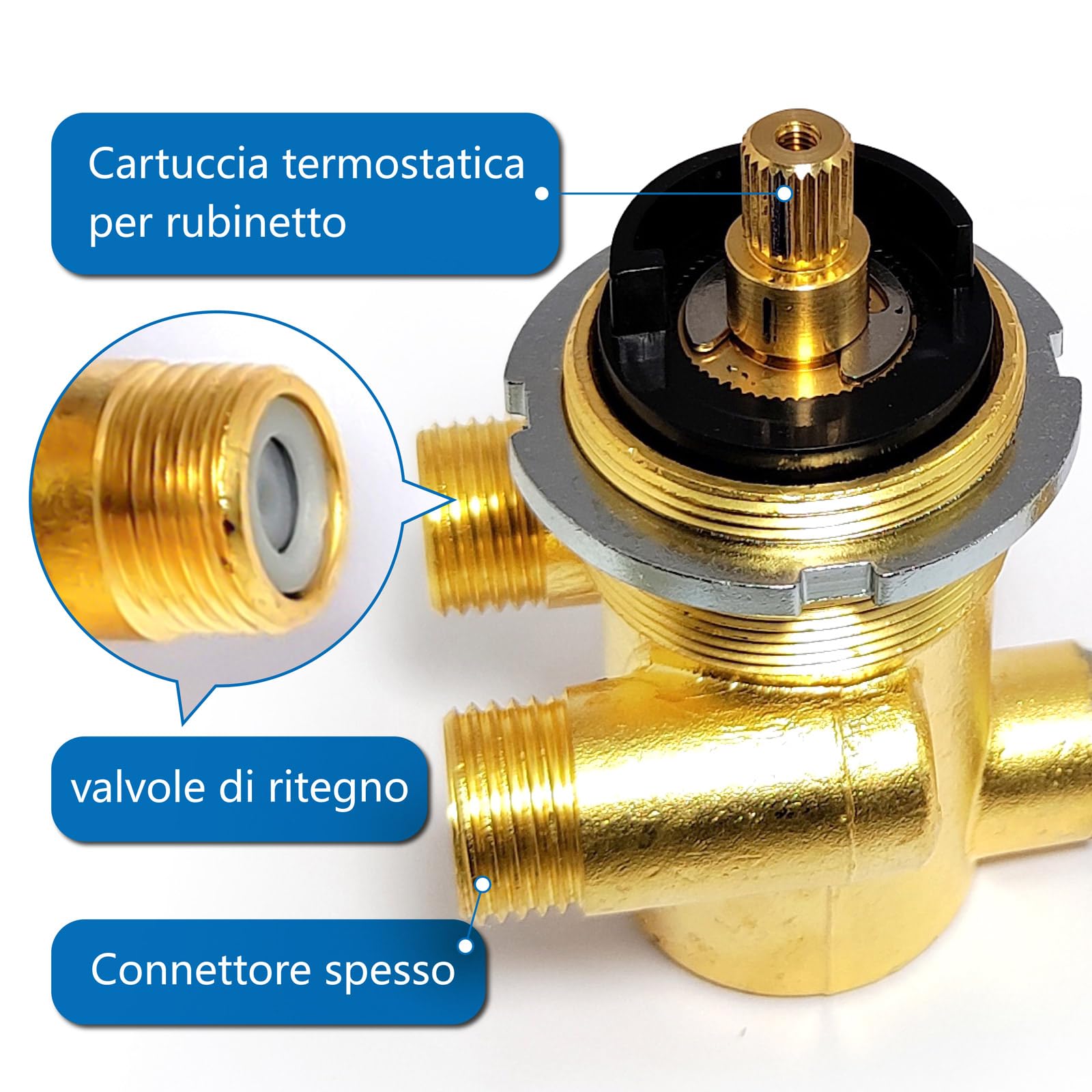 Miscelatore Termostatico A 3 Vie in Ottone Cromato – Doccia E Vasca | Deviatore Multifunzione Con Controllo Temperatura(Filetto a 3 vie)