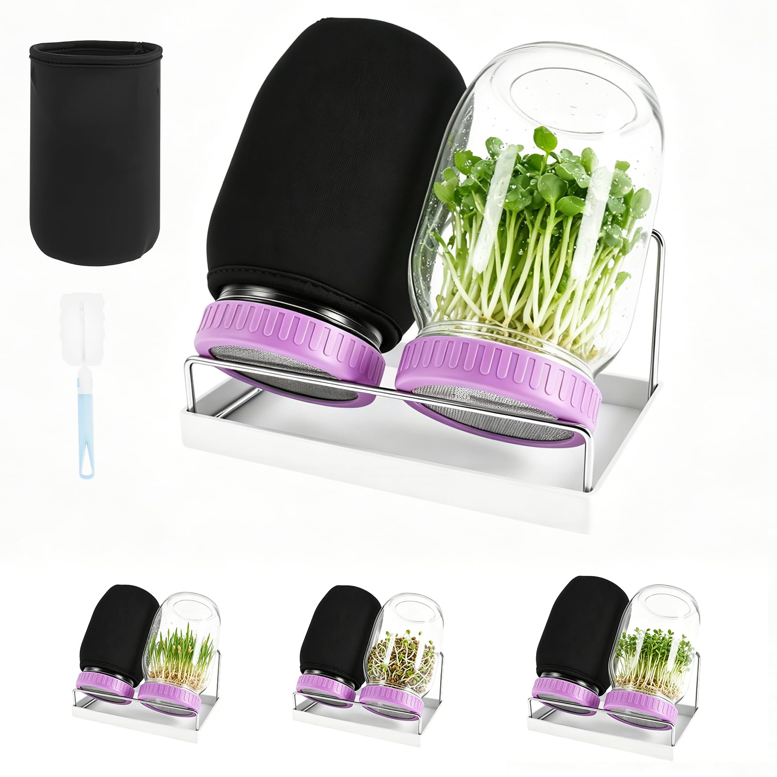 RHAIQBVC Seed Sprouting Jar Kit, 2Pcs Wide Mouth Mason Jar with Stainless Steel Mesh Lid Sprout Growing Kit Seed Sprouter Set for Growing Broccoli Bean Alfalfa