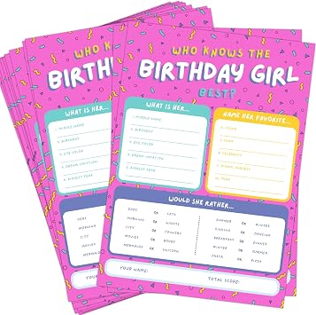 Markt Who Knows The Birthday Girl Best, Birthday Party Games for Kids Party Games, Game Supplies and Activities for Teens, Boys or Girls Pink