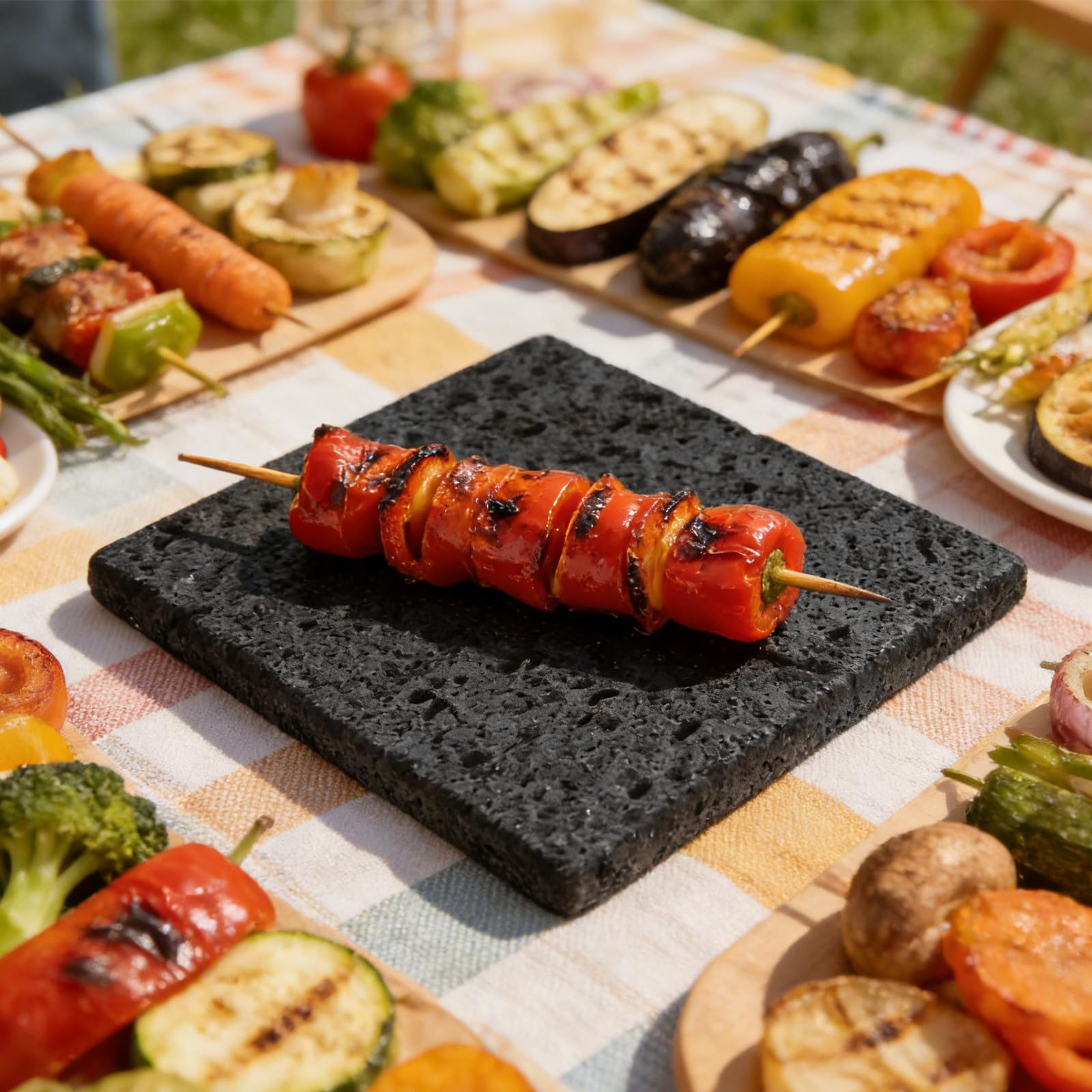 HEMOTON Piastra in Pietra Lavica per Barbecue Coreano 20x20x1,5cm Superficie Antiaderente e Grigliatura senza Fumo per Verdure e Frutti di Mare