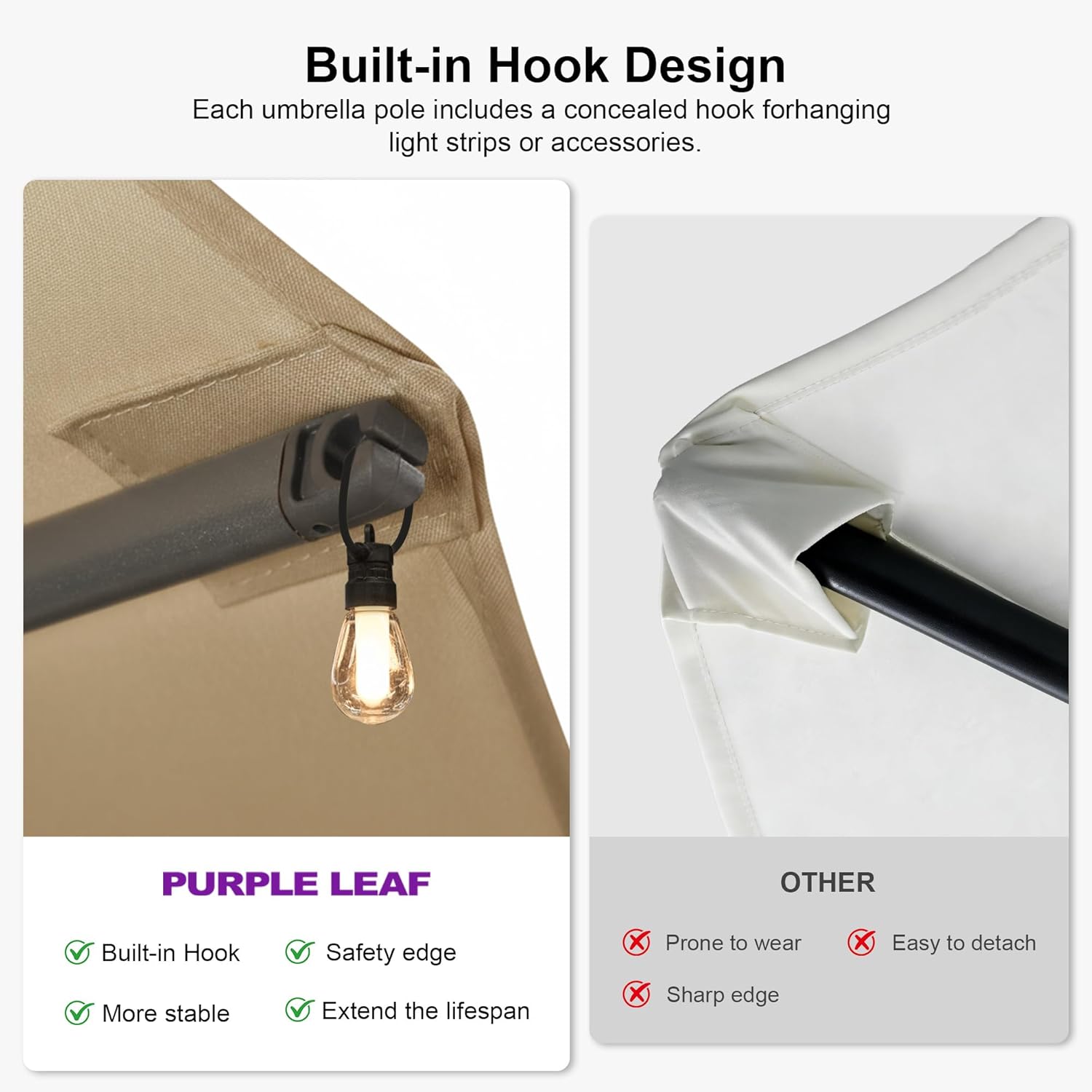 PURPLE LEAF 15ft Patio Umbrella with Base Included Double-Sided Rectangle Outdoor Umbrella Market Table Umbrella with Crank for Pool Garden Deck, Khaki