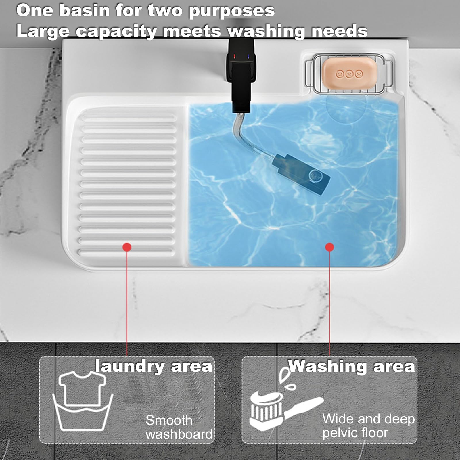 Fregadero de Cocina de Acero Inoxidable sobre encimera, Lavabo de Porcelana, Lavabo de baño Rectangular de cerámica Blanca, lavadero de cerámica con Tabla de Lavar, con g